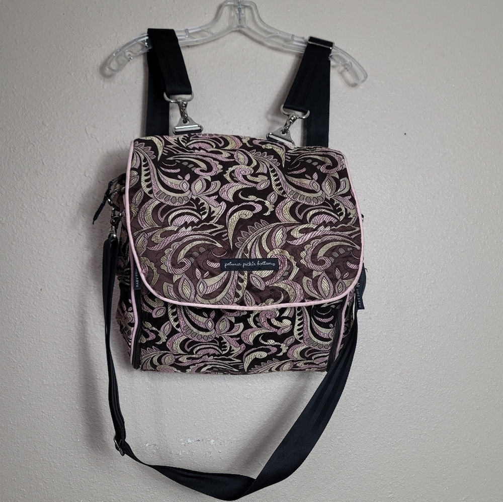 Petunia Pickle Bottom Brown Pink Tan Floral Paisley Diaper Bag